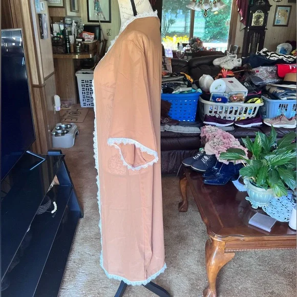 NWT LuLaRoe Womens Chloe Kimono Sz S Brown w White Lace Trim Short Sleeve NWT - Picture 15 of 16